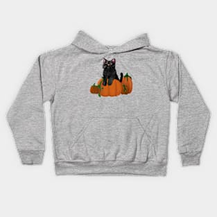 Black Cat in a Pumpkin Patch Kids Hoodie